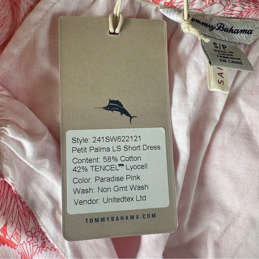 Tommy Bahama Petit Palma Balloon Sleeve Short Dress Paradise Pink Small NWT NEW - Picture 13 of 14